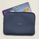 13" zippered laptop sleeve with a single compartment in navy blue from Sideline Bags.