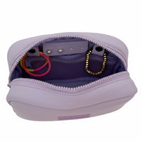Lavender travel organizer pouch from Sideline Bags featuring internal compartments