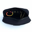 Black travel organizer pouch with internal compartments from Sideline Bags.